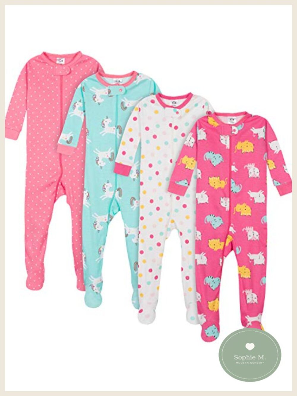 4-Pack Baby Girls Footed Pajamas 100% Cotton Snug Fit Sleepers with Zipper
